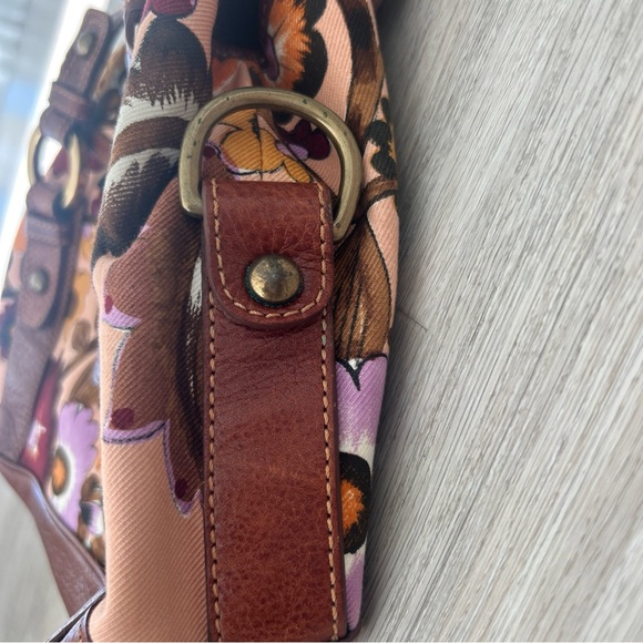 Isabella Fiori Vintage Floral Leather Trim buckle Handbag Boho 80s Cottagecore - Picture 3 of 8